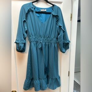 Grace Karin Teal Dress with Ruffle Details - Size M